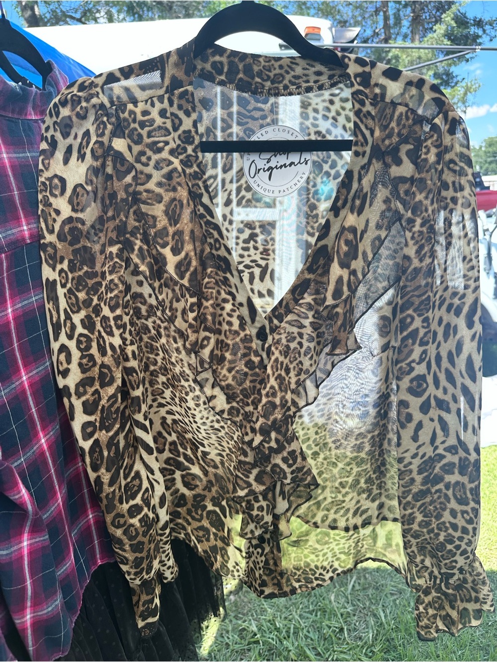 Leopard Print Sheer Ruffle Blouse